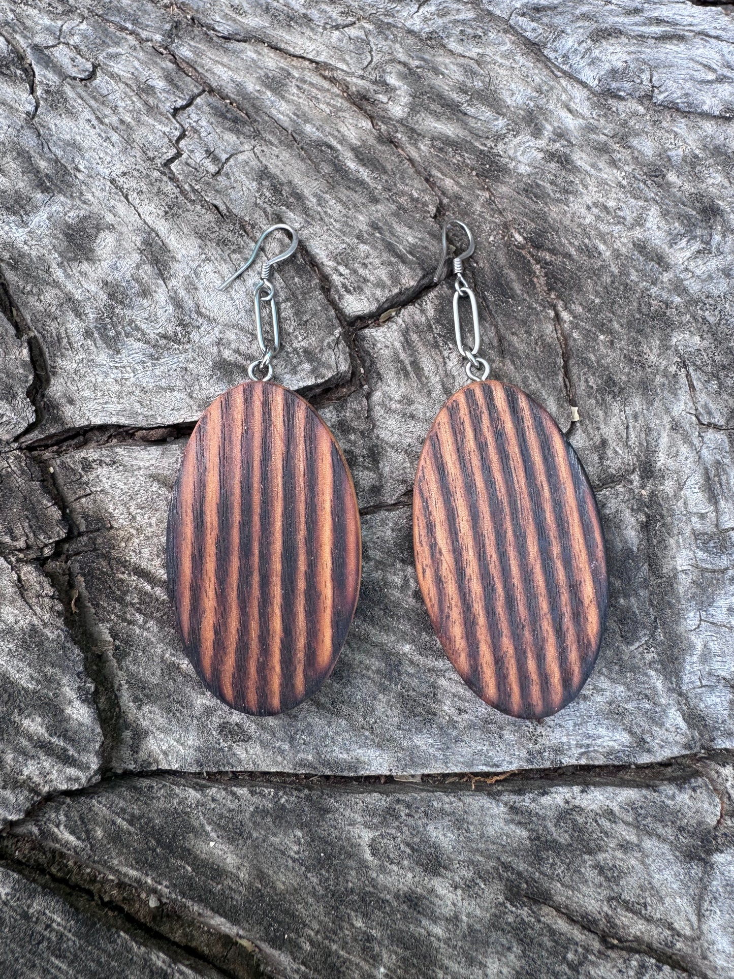 Handmade Torched Ash Wood Earrings | Organic Finish & Stainless Steel Hooks